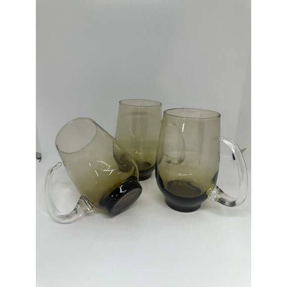 VTG Libbey Tempo Brown Tankard Mugs Set of 3 Smoke Glass Retro Bar 2.75"x5" - Picture 8 of 11